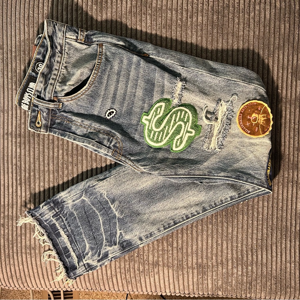Men's Bullionaire Boys Club Distressed Patchwork Jeans - Picture 2 of 5